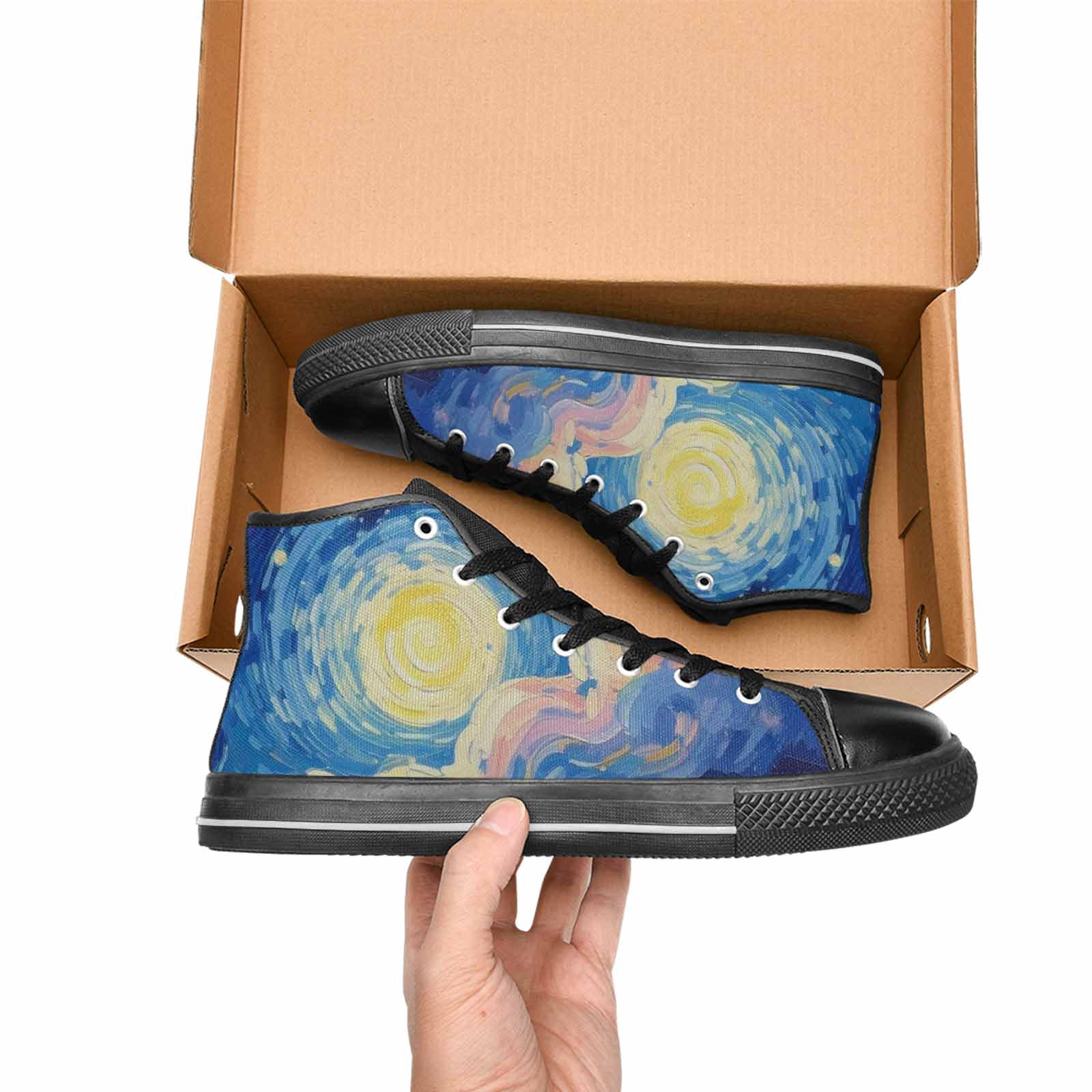 MEN'S Starry Night Van Gogh High Top Canvas Cottagecore Custom Sneakers