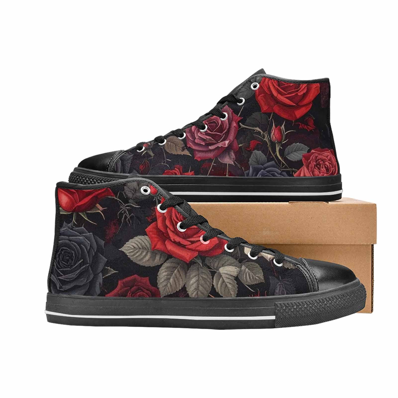 MEN'S Black Gothic Rose High Top Canvas Dreamcore Custom Shoes