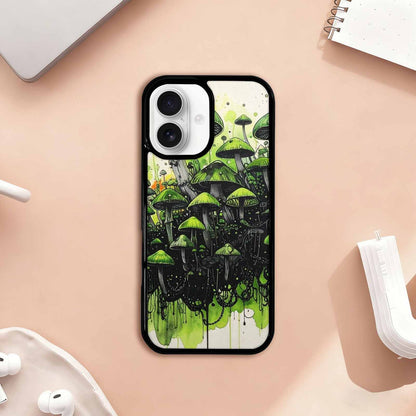 iPhone 17 Case — Rainbow Drip Mushrooms Black Original Art, Custom Printed Phone Case
