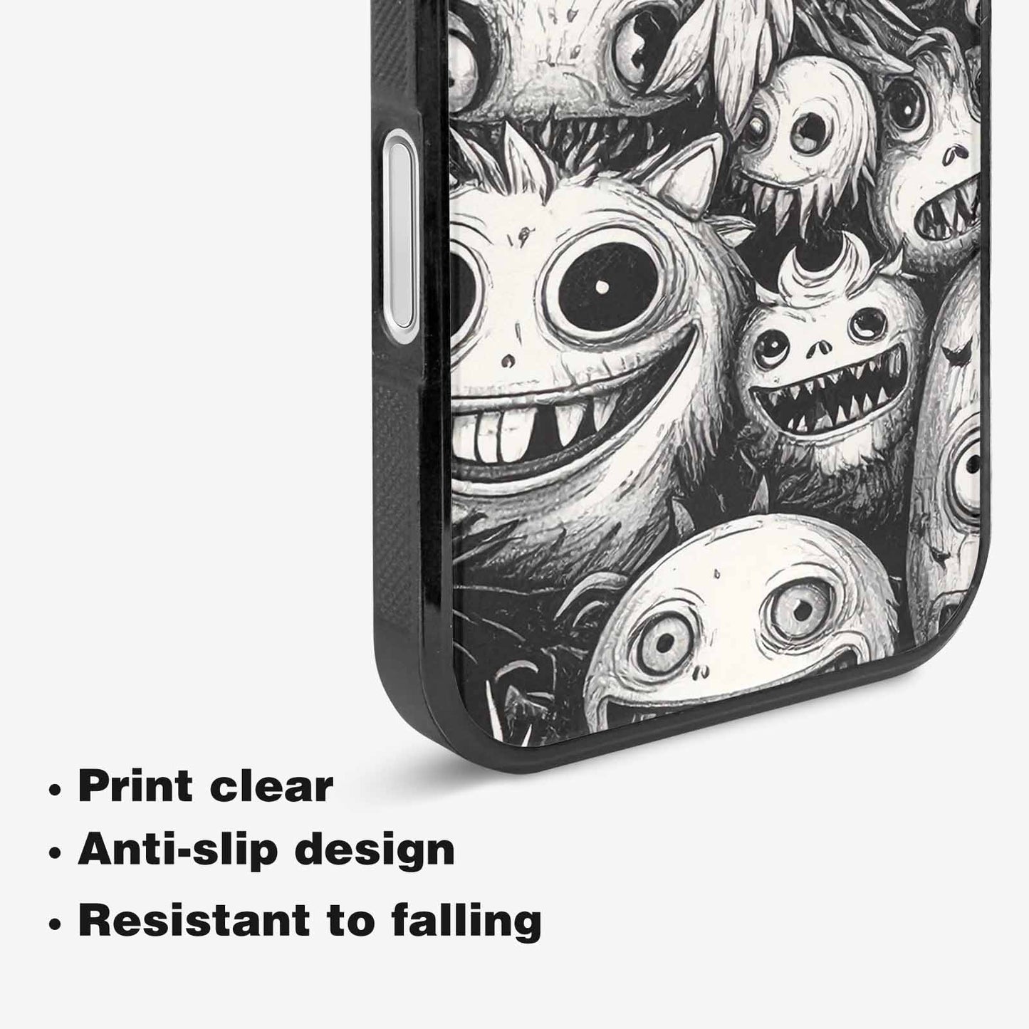 iPhone 16 Case — Black And White Monster Face Collage, Custom Printed Phone Case
