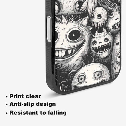 iPhone 16 Case — Black And White Monster Face Collage, Custom Printed Phone Case