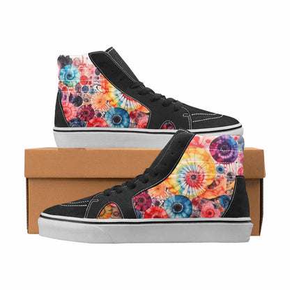 WOMEN'S Tie Dye Black & Red Ink High Top Canvas Artist-designed Vivid Custom Canvas Shoes