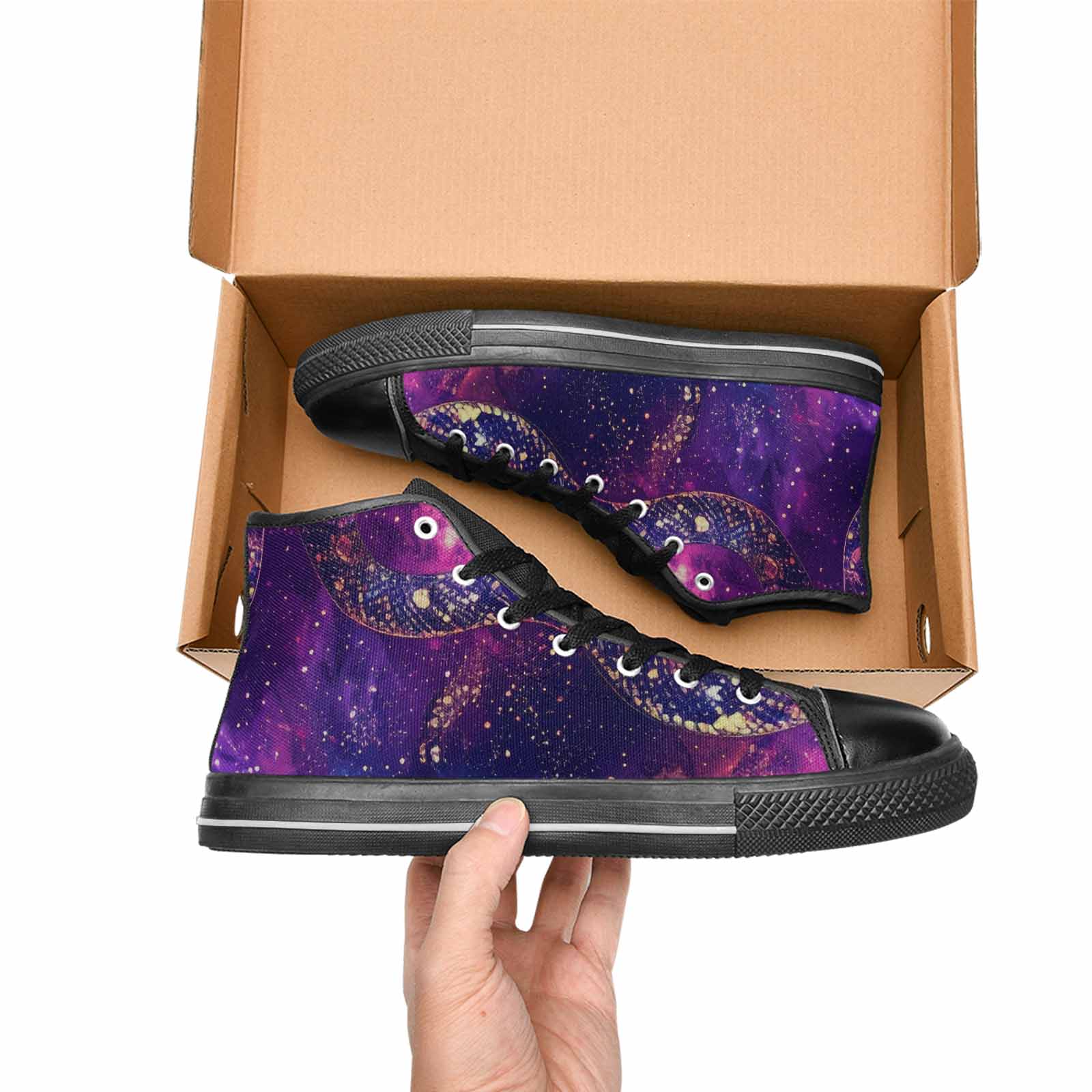 WOMEN'S Galaxy Snake Print High Top Canvas Dreamcore Custom Shoes