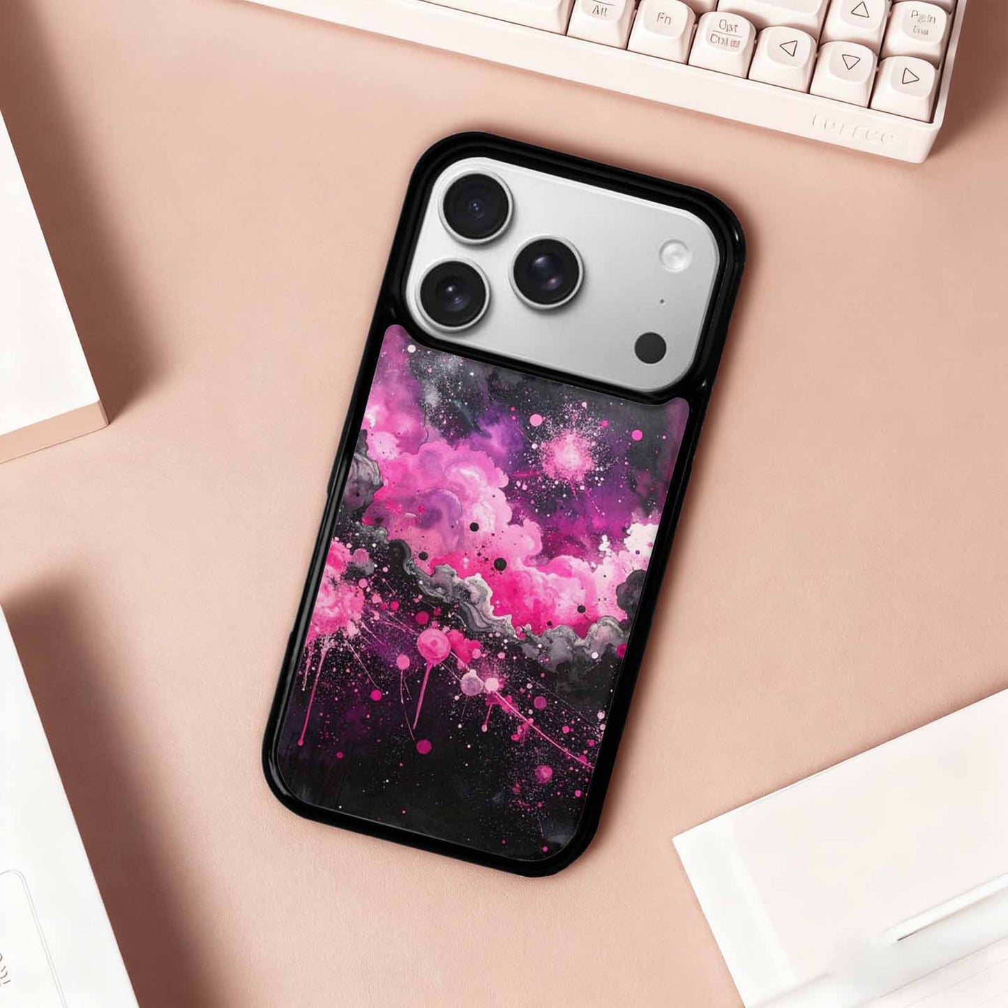 iPhone 17 Pro Case — Galaxy Nebula Black Pink Ink Galaxy, Custom Print Case Cover