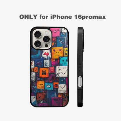 iPhone 16 Pro Max Case — Hand Drawn Icon Doodle Pattern Hundreds, Custom Phone Case