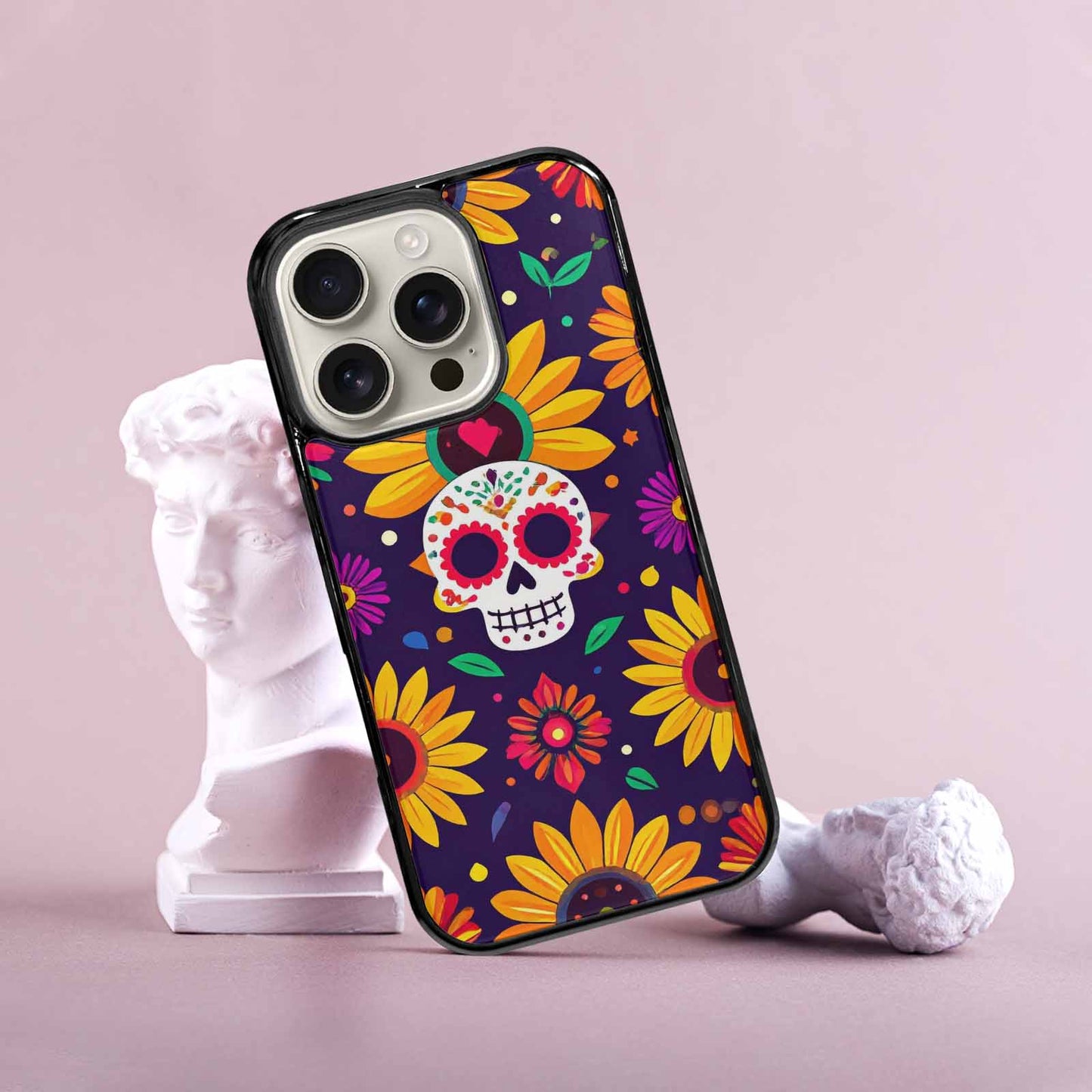 iPhone 16 Pro Case — Sunflowers And Skulls, Unique Phone Case Design