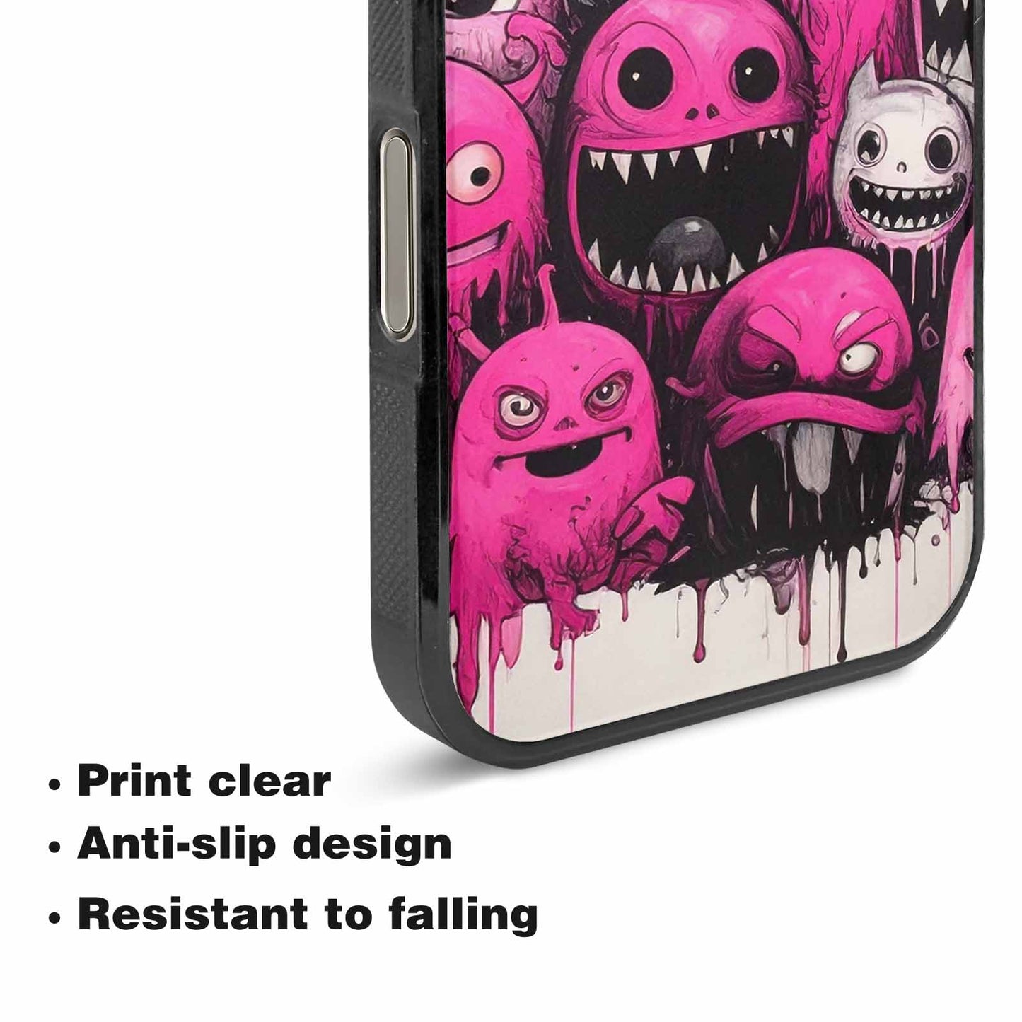 iPhone 16 Pro Case — Monsters General Black Pink Ink Cartoon, Custom Phone Case