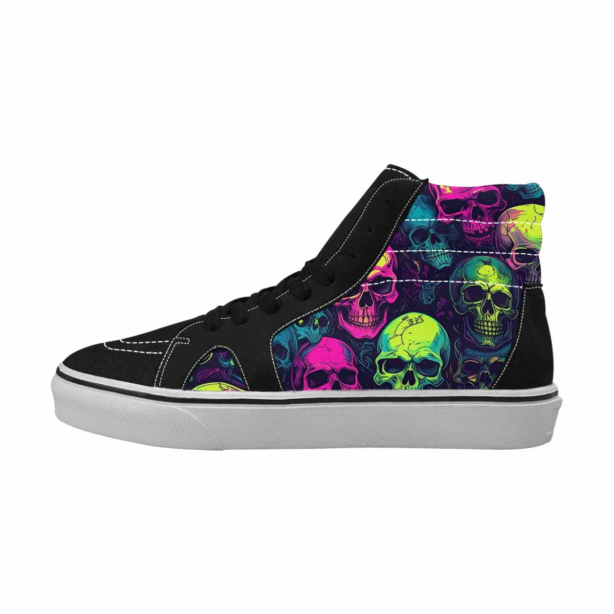 WOMEN'S Skulls - Neon High Top Canvas Grunge Custom Shoes