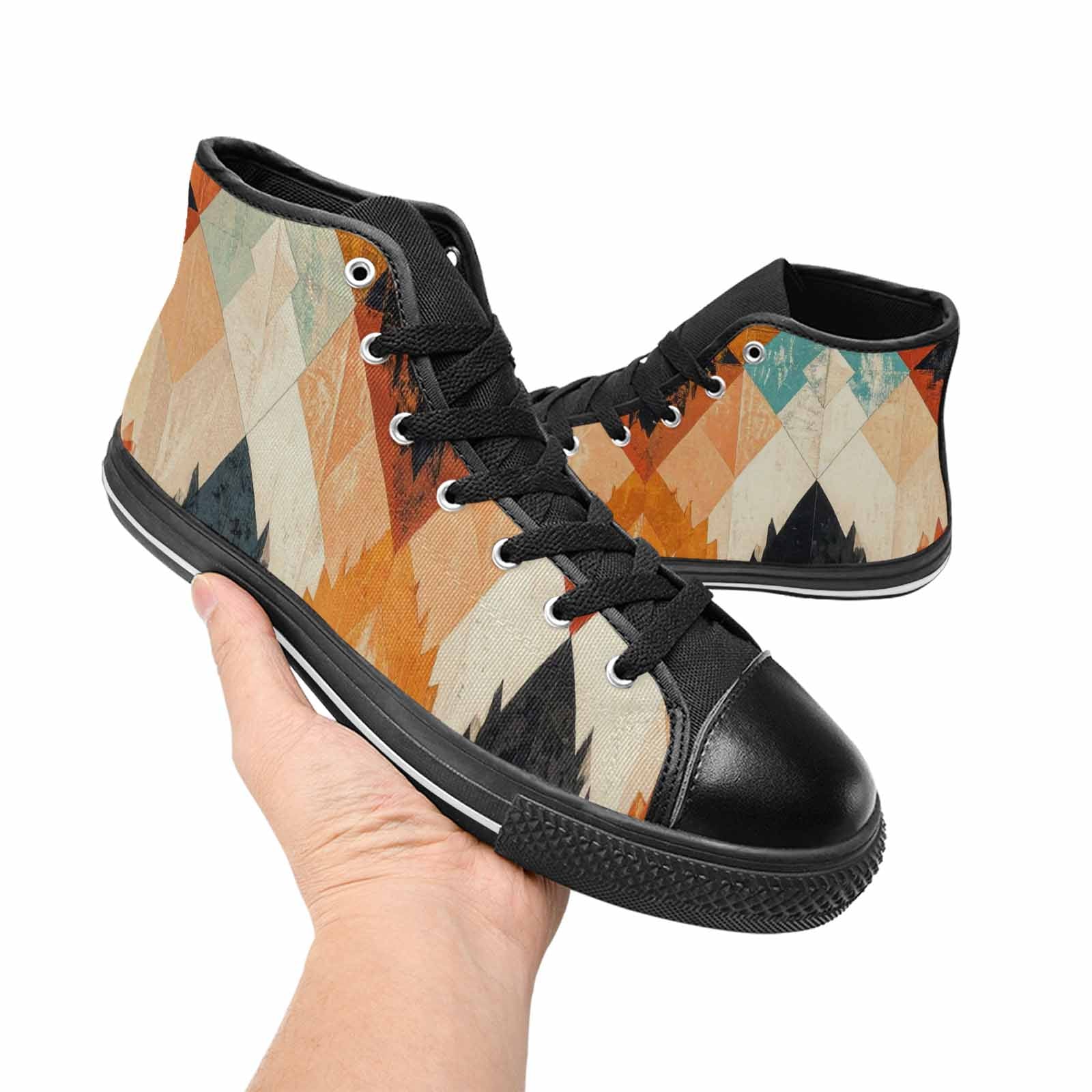 MEN'S Southwestern Geometric Diamond High Top Canvas Dark Academia Sneakers
