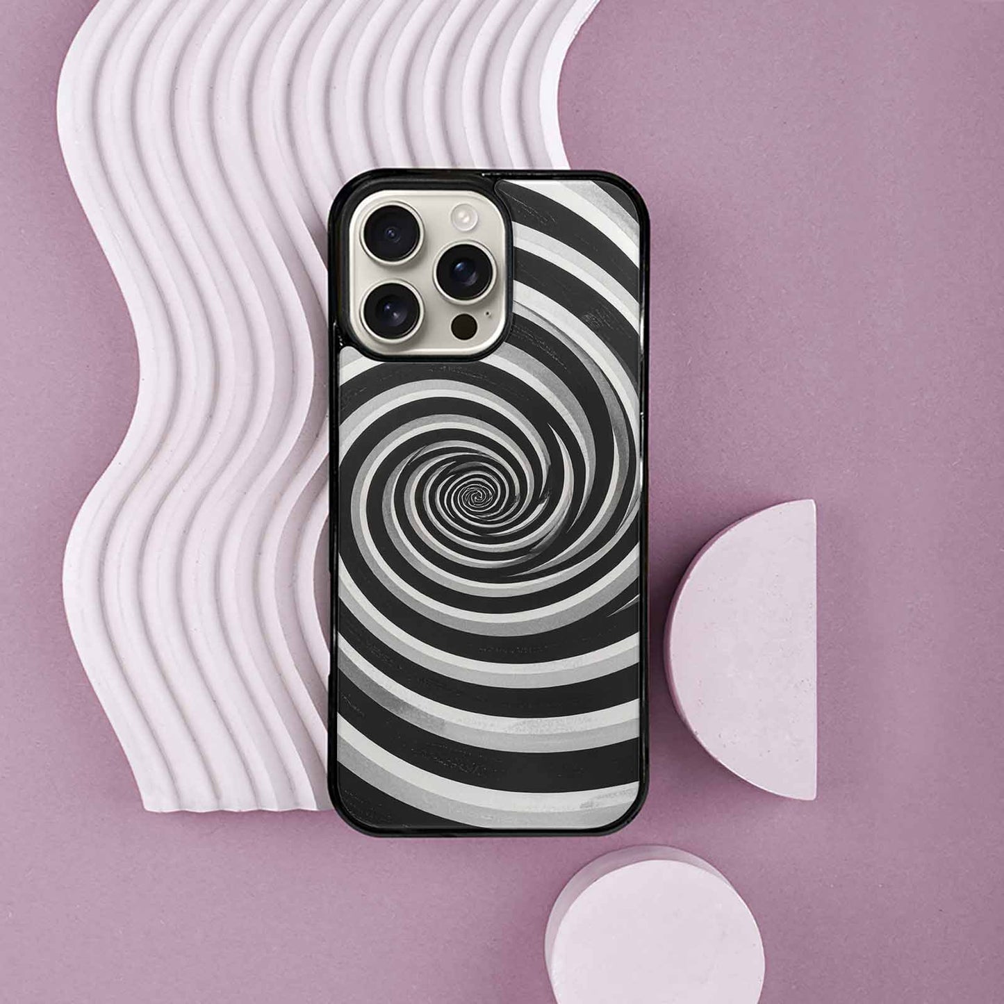 iPhone 16 Pro Max Case — Hypnotic Spiral Optical Illusion Motif High, Custom Printed Phone Case