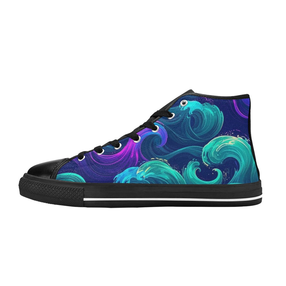 MEN'S Glowing Ocean Swirls High Top Canvas Vibrant Chaos Sneakers