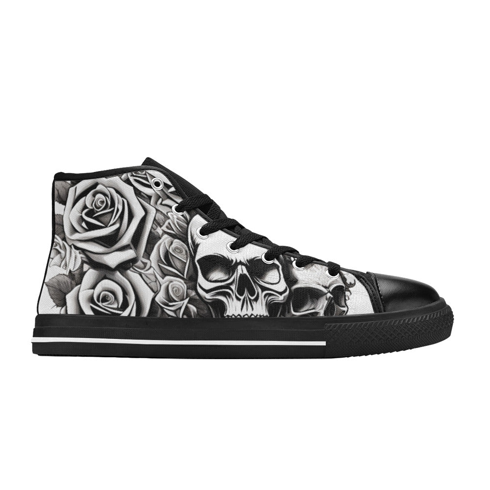 MEN'S Skull Roses Black White High Top Canvas Aesthetic Shoes
