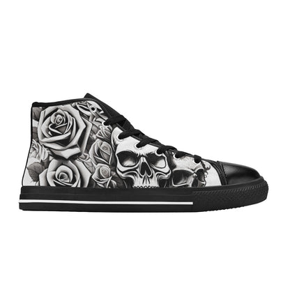MEN'S Skull Roses Black White High Top Canvas Aesthetic Shoes