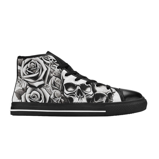 MEN'S Skull Roses Black White High Top Canvas Aesthetic Shoes