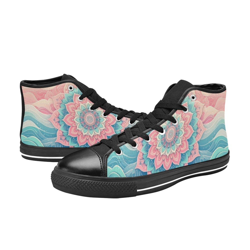 MEN'S Pastel Wave Mandala Men’S High Top Canvas Vibrant Chaos Custom Sneakers