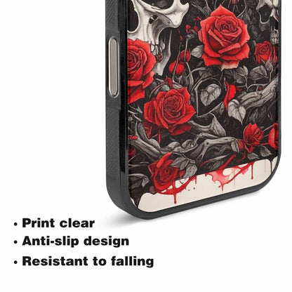 iPhone 16 Pro Max Case — Skull And Roses Black Red Ink, Original Design Phone Case