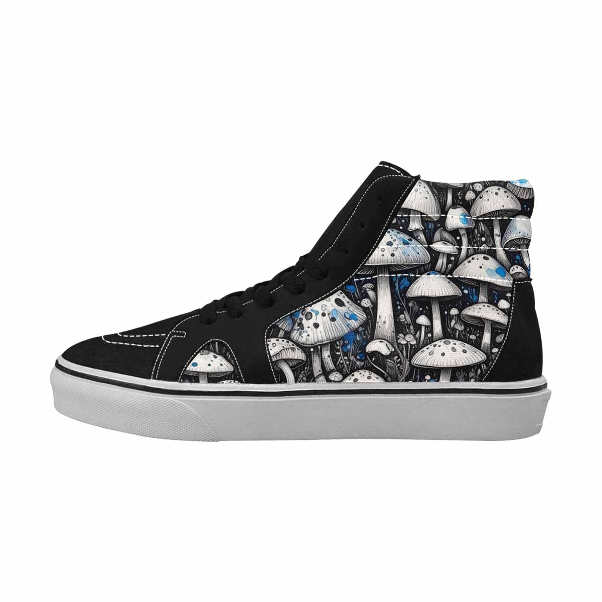 MEN'S Mushrooms Black & Blue Ink High Top Canvas Streetwear Dark Academia Custom Canvas Shoes