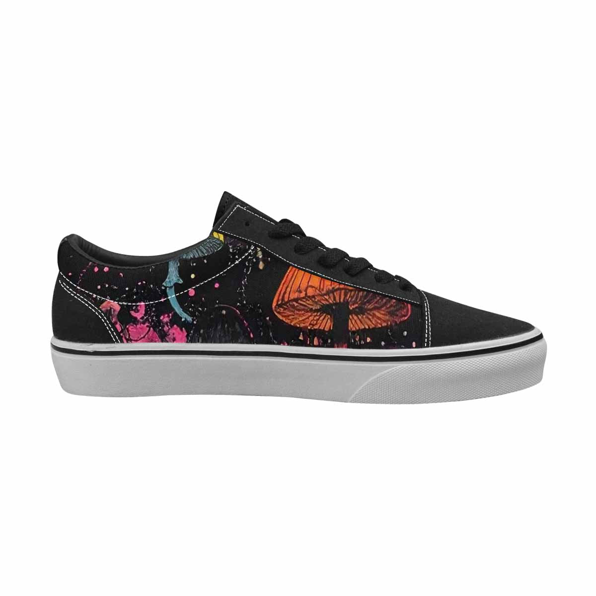 WOMEN'S Mushrooms Black & Pink Ink Canvas Artist-designed Cottagecore Shoes