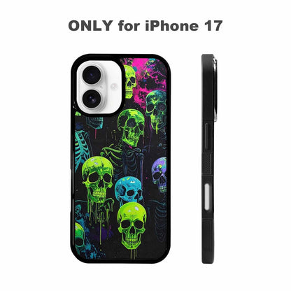 iPhone 17 Case — Skeletons Neon Green Original Art, Personalized Phone Case