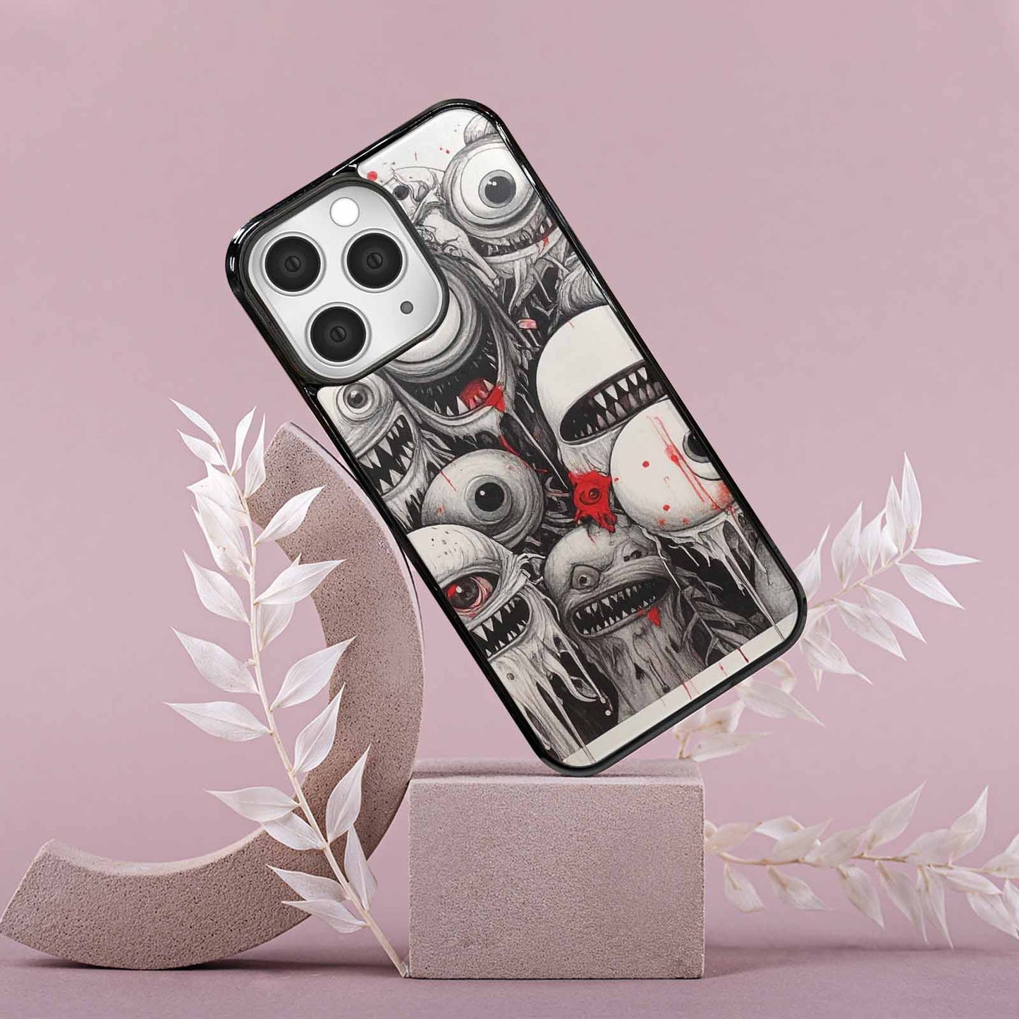 iPhone 15 Pro Max Case — Multi Eye Monster Black Red Ink, Custom Designed Case Cover