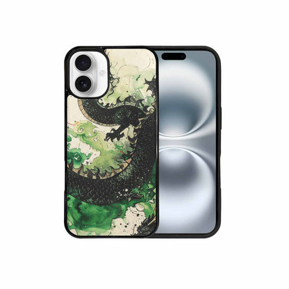 iPhone 16 Plus Case — Dragon Scale Black Green Ink Dragons, Custom Designed Case Cover