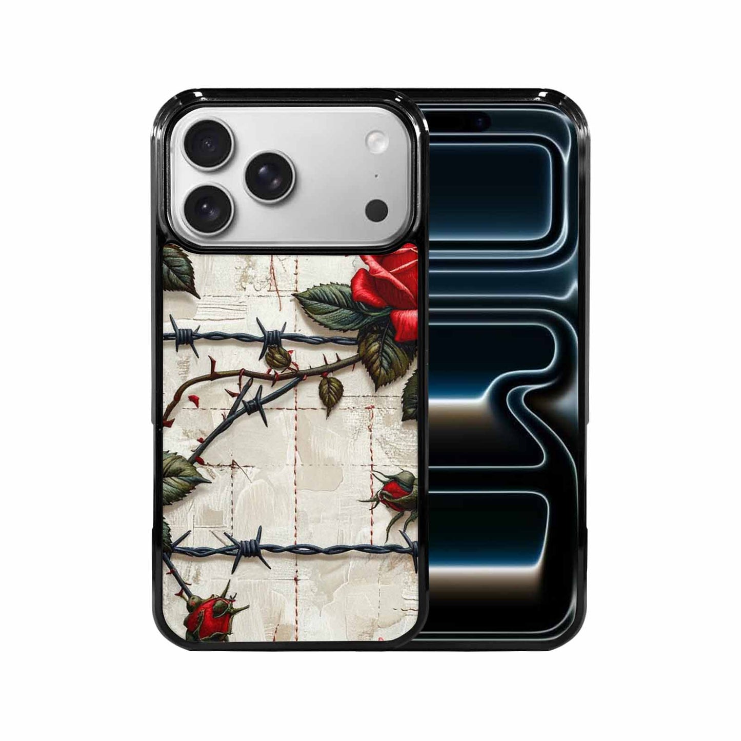iPhone 17 Pro Max Case — Glossy Barbed Wire Original Art, Custom Print Case Cover