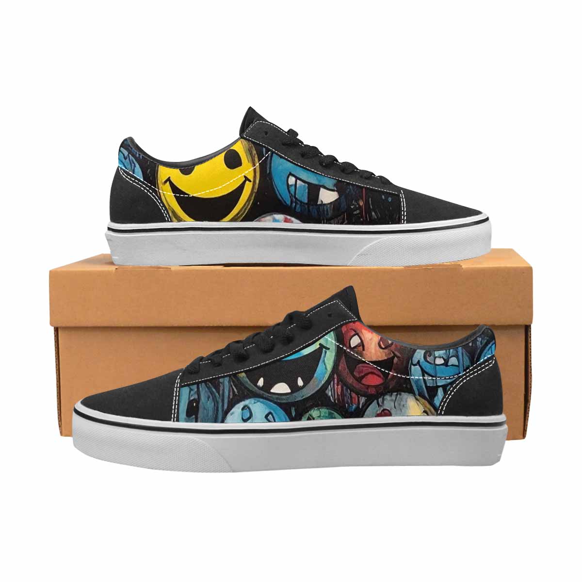 WOMEN'S Melting Moon Smiley Lace-Up Canvas Dark Academia Custom Sneakers