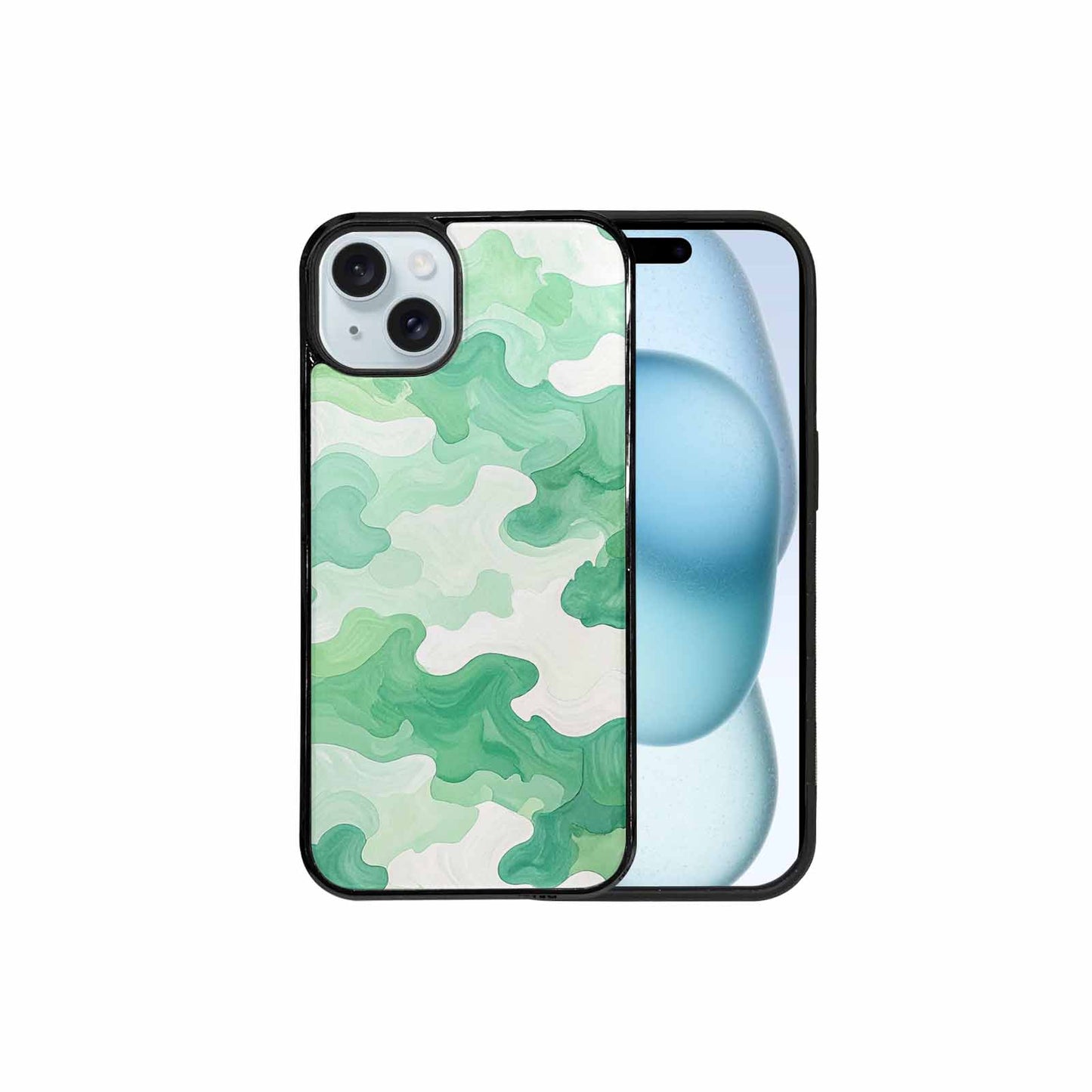 iPhone 15 Plus Case — Camo Mint Green White, Custom Designed Case Cover