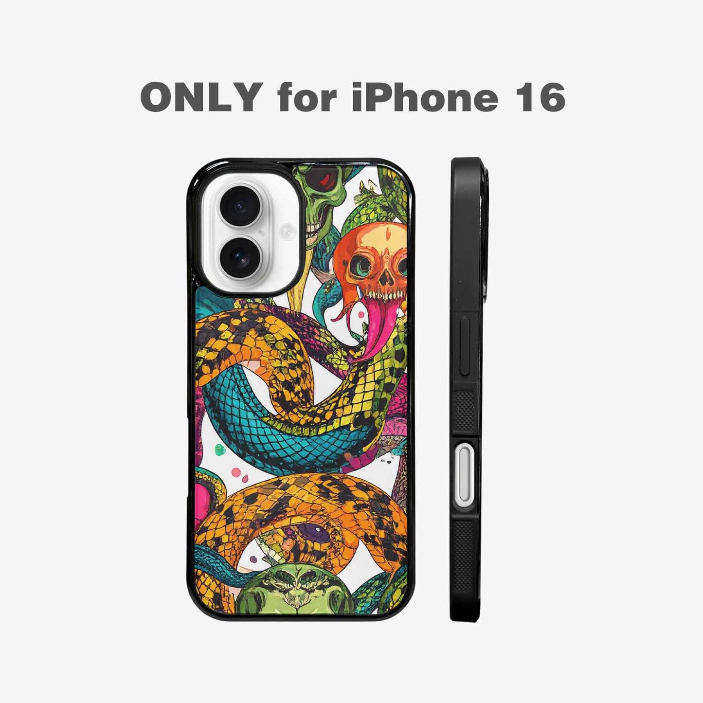 iPhone 16 Case — Snake Print Skull, Customized Protective Case