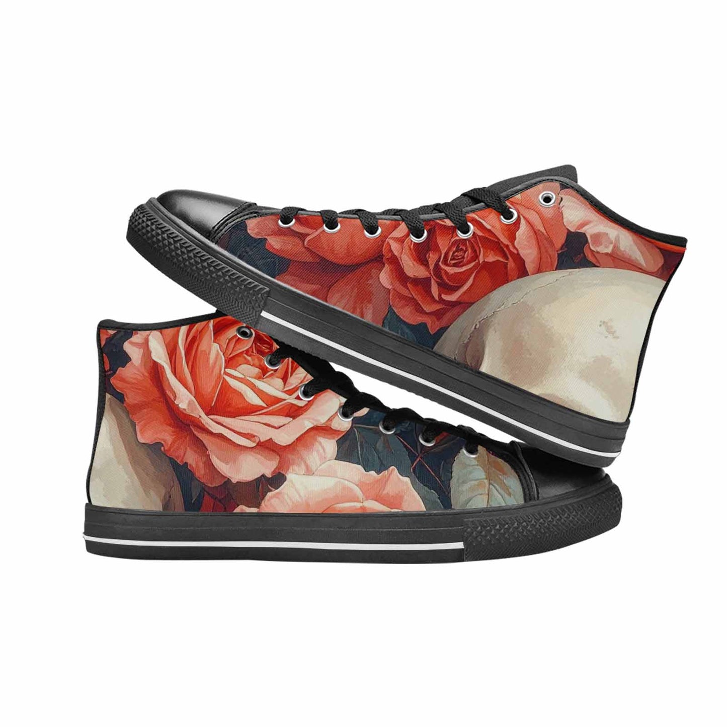 WOMEN'S Skulls Roses Soft Airbrush High Top Canvas Dreamcore Custom Sneakers