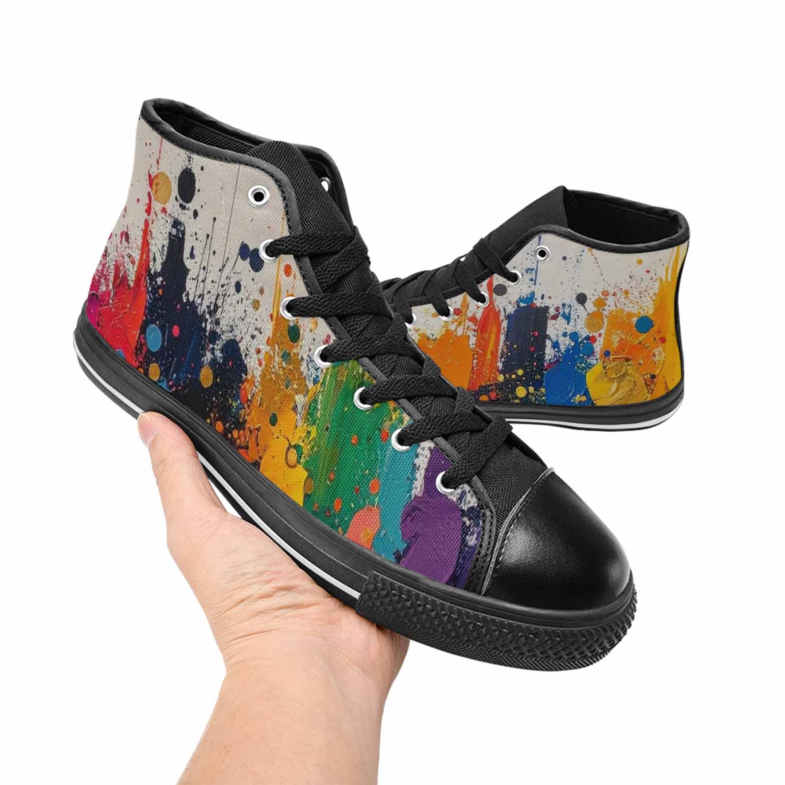 WOMEN'S Paint Splatter High Top Canvas Wallpaper Art Shoes