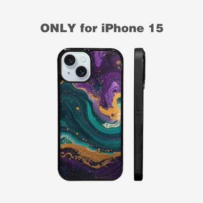 iPhone 15 Case — Marbled Swirl Texture Blended With Galaxy, Original Design Phone Case