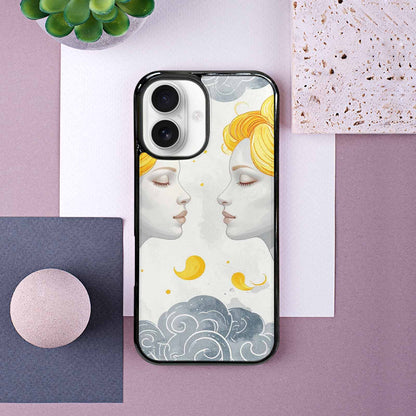 iPhone 16 Case — Gemini Twins Zodiac Pattern Seamless Repeat, Custom Art Phone Cover