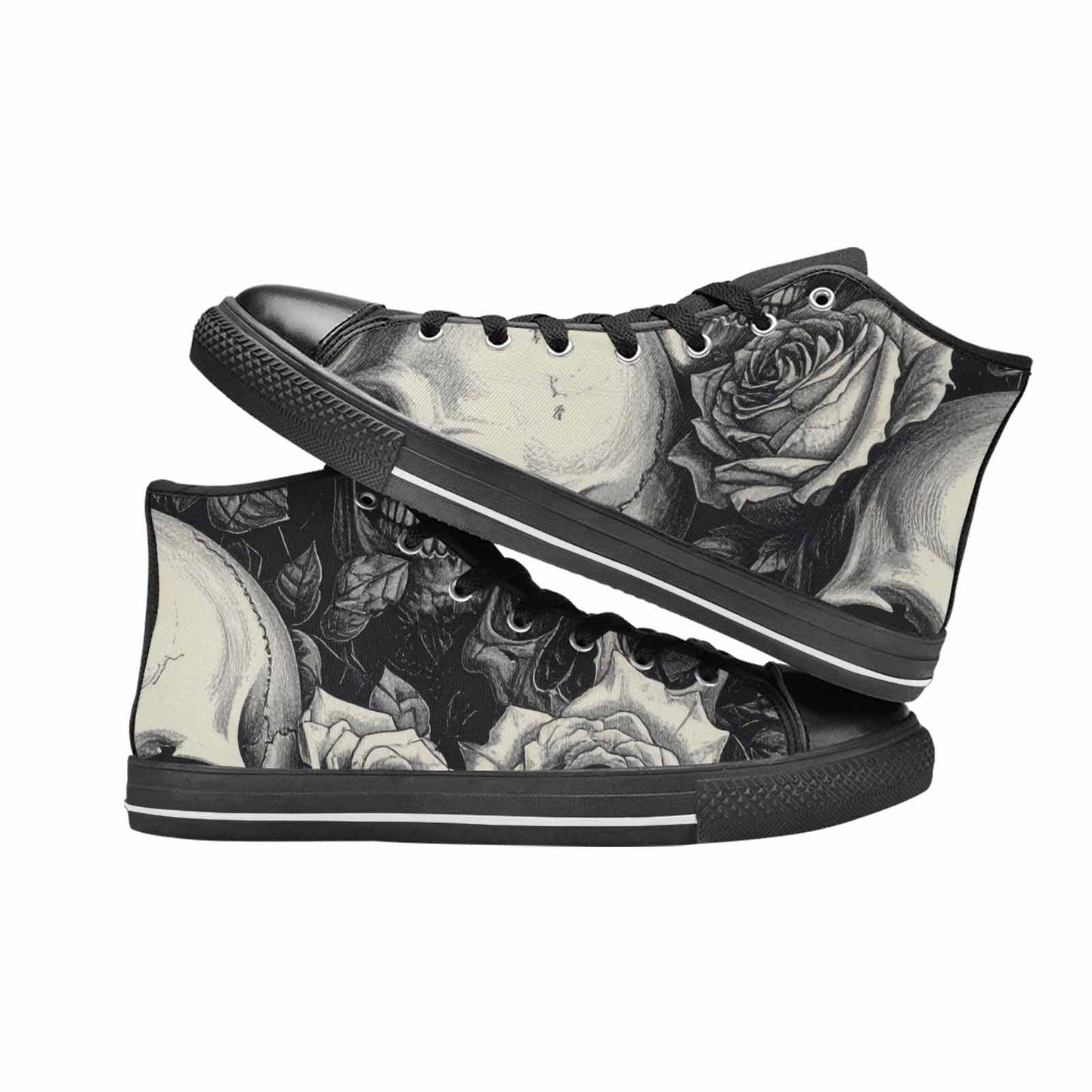 WOMEN'S Skulls Roses Pen Ink High Top Canvas Dark Academia Custom Shoes