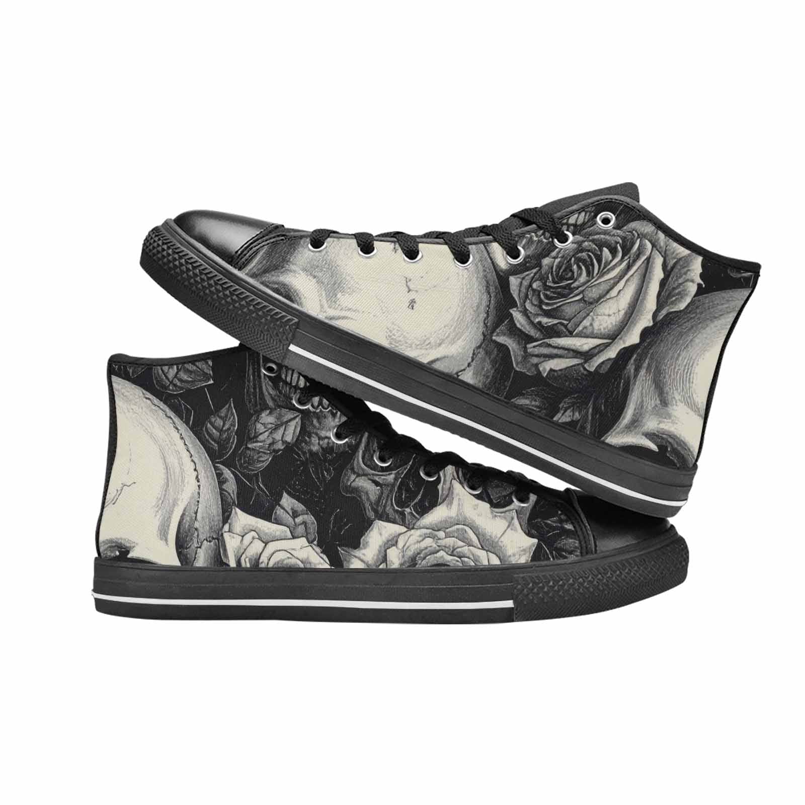 WOMEN'S Skulls Roses Pen Ink High Top Canvas Dark Academia Custom Shoes