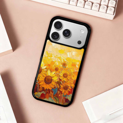 iPhone 17 Pro Case — Impressionist Sunflower Brushstroke Pattern Hundreds Floral, Personalized Phone Case