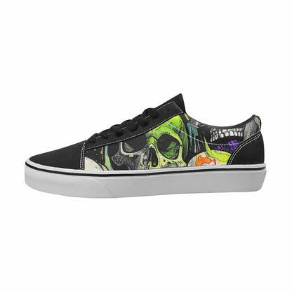 WOMEN'S Skulls Black & Green Ink Canvas Custom Fashion Cottagecore Limited Edition Sneakers