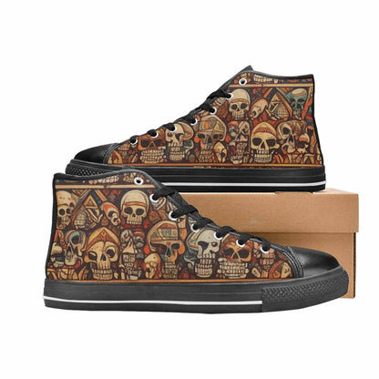 MEN'S Skulls - Tribal-Patterned- High Top Canvas Wallpaper Art Custom Sneakers