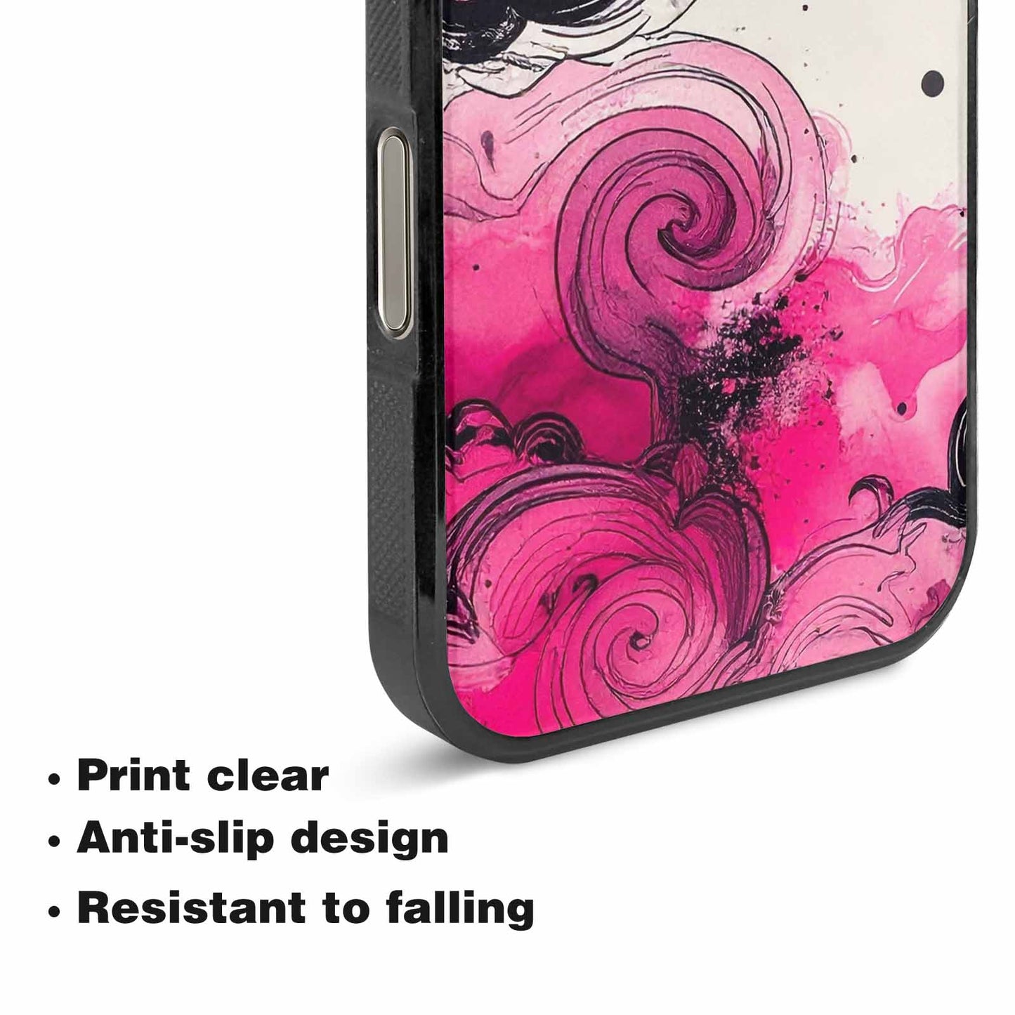 iPhone 16 Pro Max Case — Van Gogh Swirl Black Pink Ink, Custom Designed Case Cover