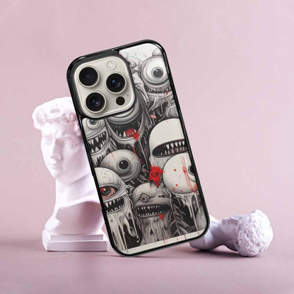 iPhone 16 Pro Case — Multi Eye Monster Black Red Ink, Customized Protective Case