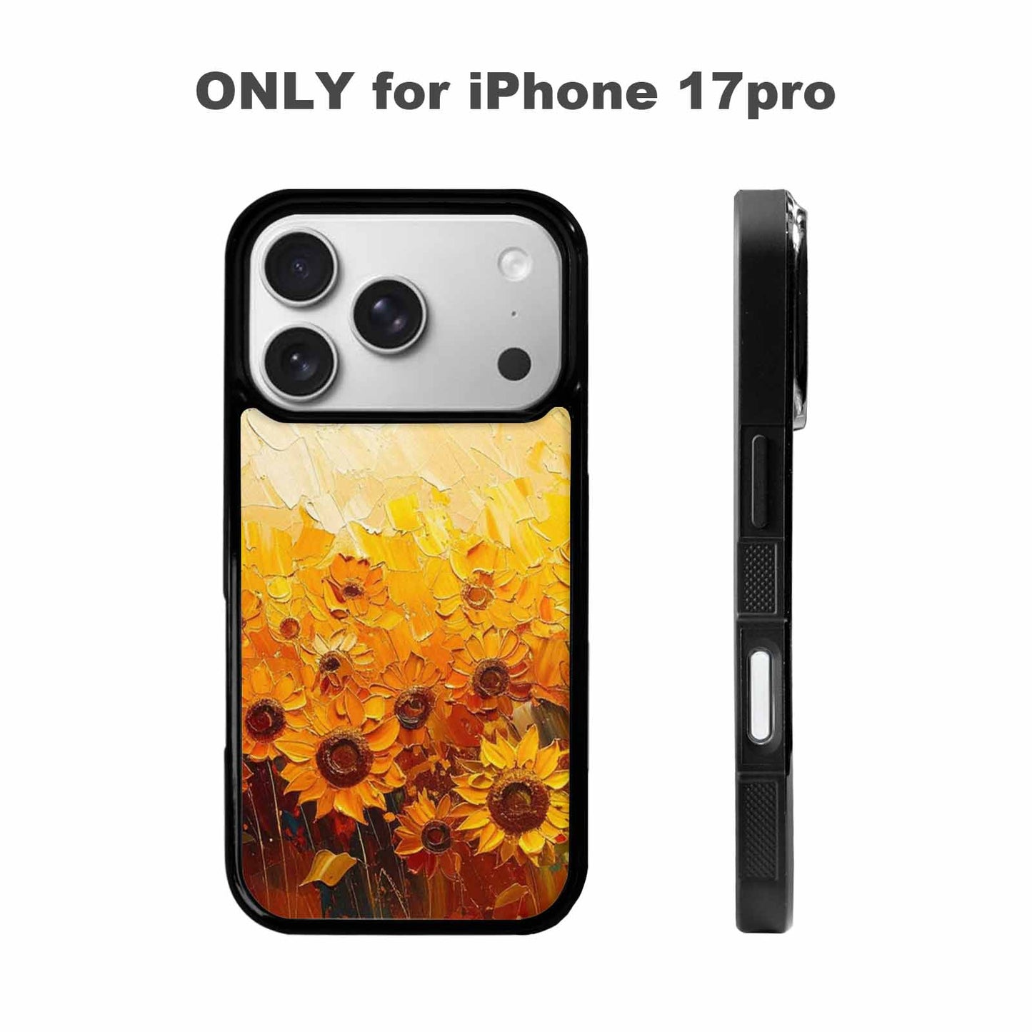 iPhone 17 Pro Case — Impressionist Sunflower Brushstroke Pattern Hundreds Floral, Customized Protective Case
