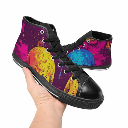 WOMEN'S Tie Dye Skulls Print High Top Canvas Surreal Sneakers