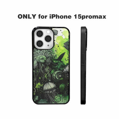 iPhone 15 Pro Max Case — Sea Creature Burst Black Green Ink, Custom Made Phone Cover