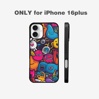iPhone 16 Plus Case — Hand Drawn Icon Doodle Pattern Hundreds, Custom Art Phone Cover