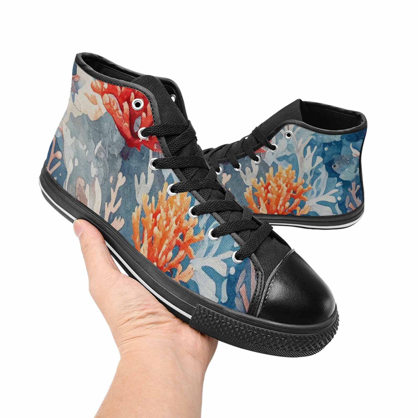 WOMEN'S Fish Scale Coral High Top Canvas Vibrant Chaos Custom Sneakers