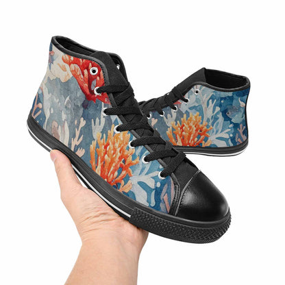 WOMEN'S Fish Scale Coral High Top Canvas Vibrant Chaos Custom Sneakers