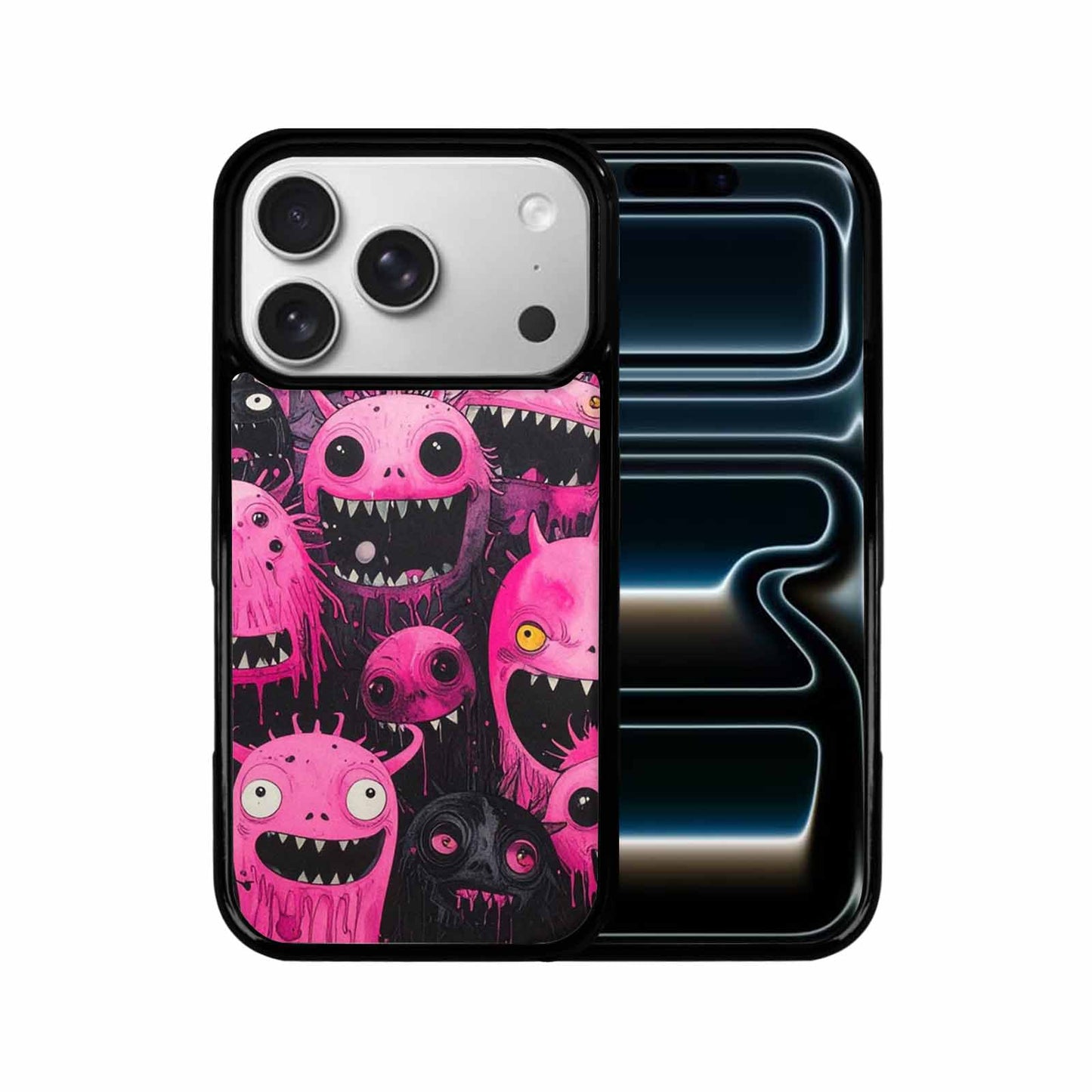 iPhone 17 Pro Case — Black Pink Ink Monsters General Cartoon, Personalized Phone Case