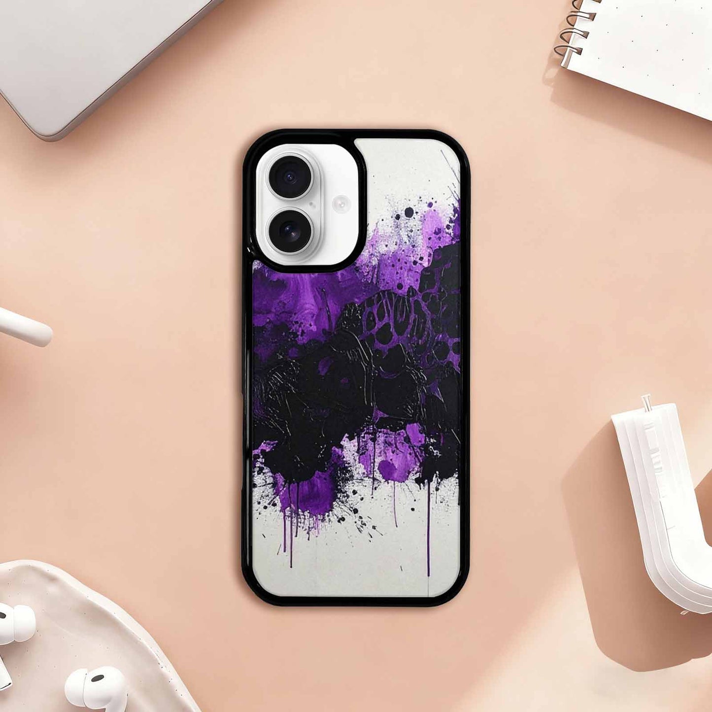 iPhone 17 Case — Black &amp; Purple Ink Animal Print, Original Design Phone Case