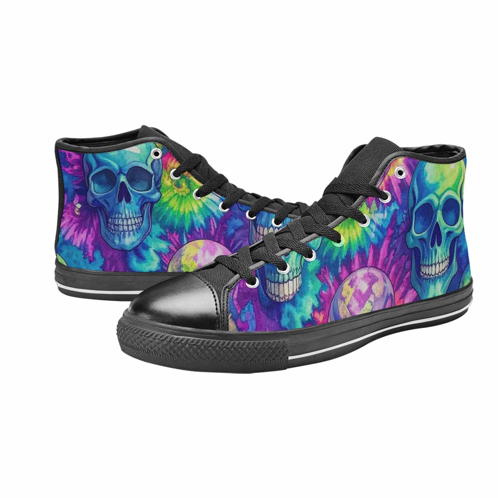 WOMEN'S Tie Dye Skulls Print High Top Canvas Aesthetic Sneakers