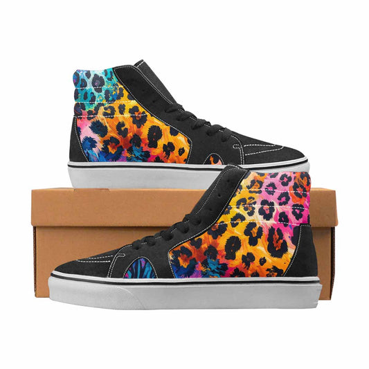 WOMEN'S Leopard Full Color High Top Canvas Artist-designed Grunge Handmade Custom Shoes